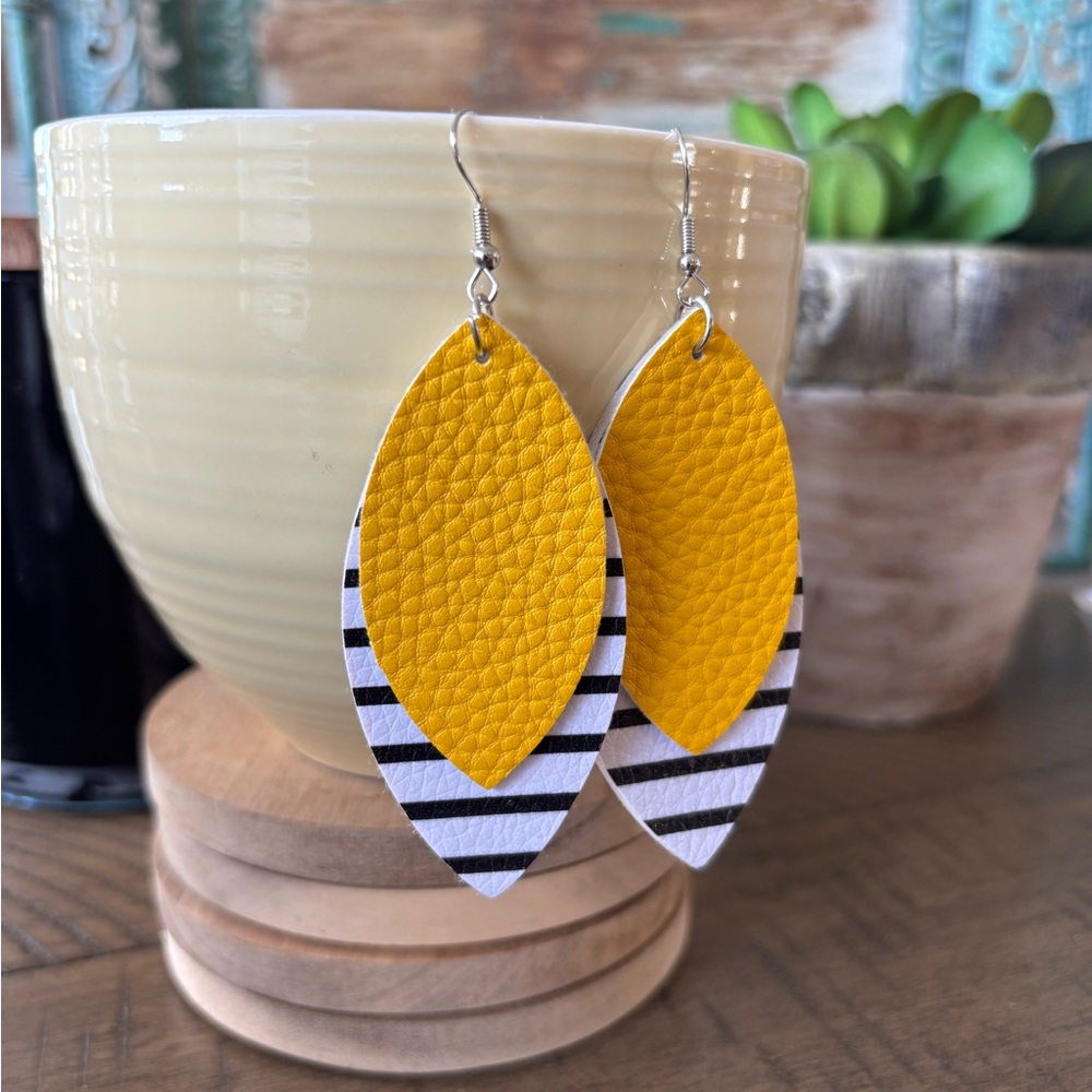 Yellow and Striped Leaf Earrings